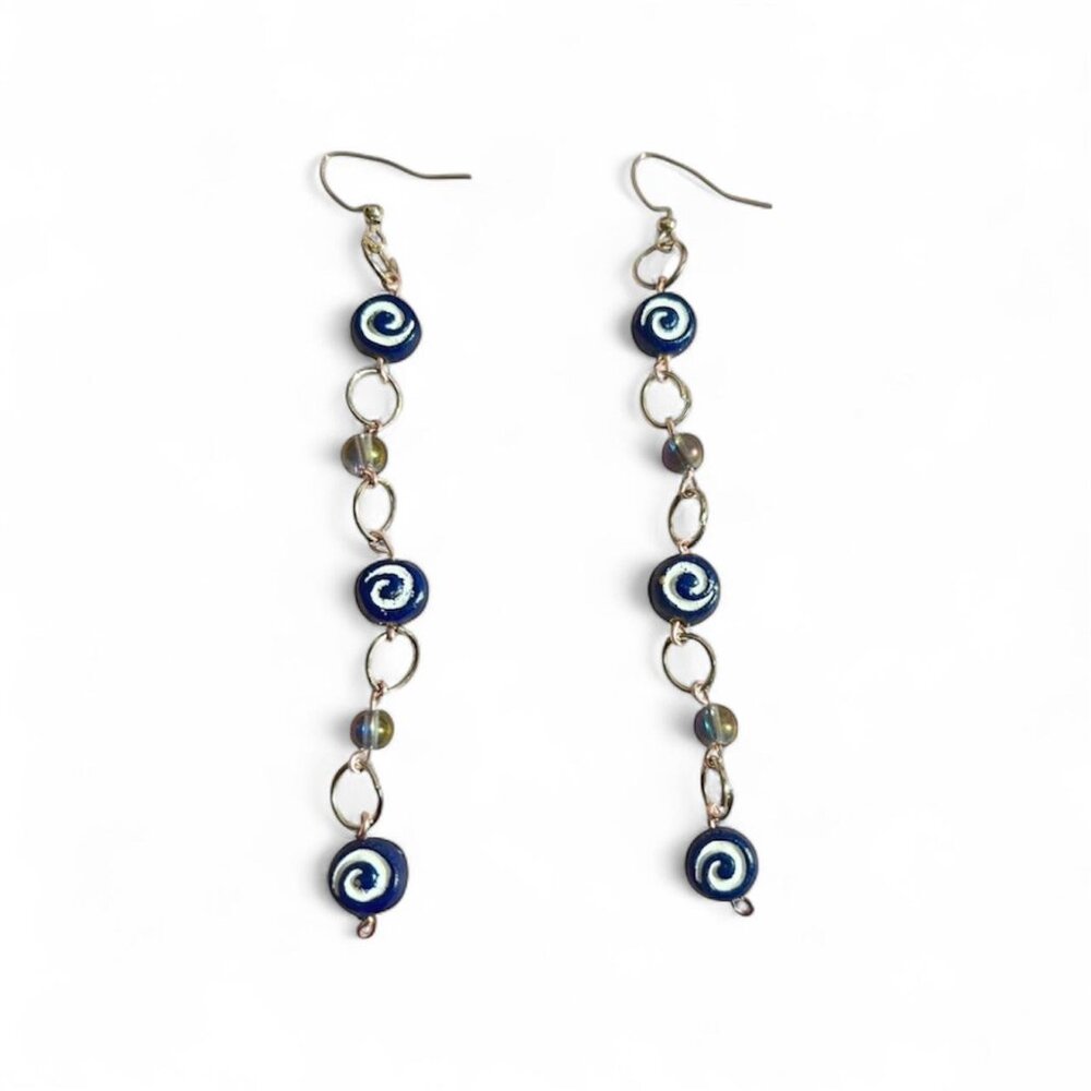 Handmade Swirl Beadead Silver Dangly Earrings